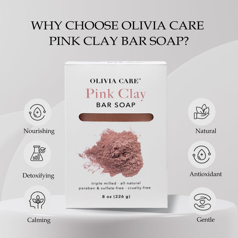 Olivia Care Pink Clay Bar Soap 100% Natural, Vegan & Organic - For Face & Body -Detoxify, Exfoliate, Hydrate, Moisturize & Deep Clean - Leave Skin Soft & Silky - Sustainable Palm Oil - 8 OZ - Image 3